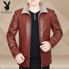 Dandy new winter fur leather and velvet jacket men thickening middle-aged casual jacket 170/M Orange red