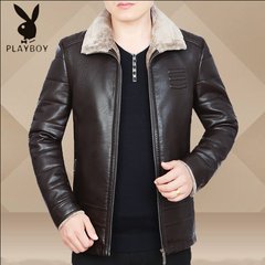 Dandy new winter fur leather and velvet jacket men thickening middle-aged casual jacket 170/M Deep coffee