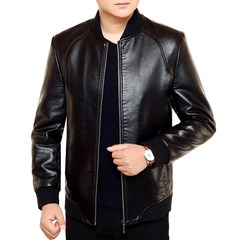 In autumn and winter in Haining Leather Mens Leather Jacket XL fat middle-aged fat loose casual male coat 175 [suggestion 110-130 catties] black