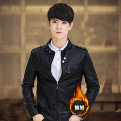 2017 new male dandy leather jacket with slim type Korean winter coat young handsome fashion 3XL Cashmere Black