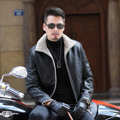 The winter in Haining leather jacket and middle-aged male sheep skin thickened fur coat winter cultivation 3XL Dianyahei