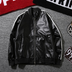 Europe and the United States tide brand men PU leather jacket young couple in autumn and winter baseball uniform Metrosexual slim Biker Jacket S Black [spring and autumn]