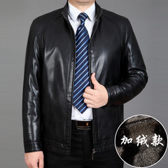 New old dad leather collar male business casual leather jacket size thick leather coat lapel 170/M 1501 black thickening