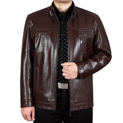New old dad leather collar male business casual leather jacket size thick leather coat lapel 170/M 901 red brown leather collar [single]