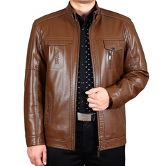 New old dad leather collar male business casual leather jacket size thick leather coat lapel 170/M 901 light brown leather collar [single]