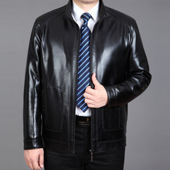 New old dad leather collar male business casual leather jacket size thick leather coat lapel 170/M 1502 black [single leather]
