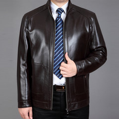 New old dad leather collar male business casual leather jacket size thick leather coat lapel 170/M 1502 dark brown [single leather]