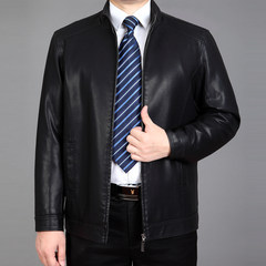 New old dad leather collar male business casual leather jacket size thick leather coat lapel 170/M 1503 black [single leather]