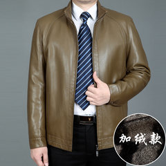 New old dad leather collar male business casual leather jacket size thick leather coat lapel 170/M 1501 Khaki yellow [cashmere thickening]