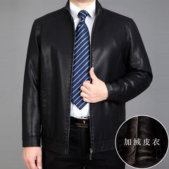 New old dad leather collar male business casual leather jacket size thick leather coat lapel 170/M 1503 black thickening