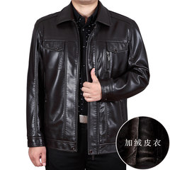 New old dad leather collar male business casual leather jacket size thick leather coat lapel 170/M 902 Lapel dark brown [cashmere thickening]