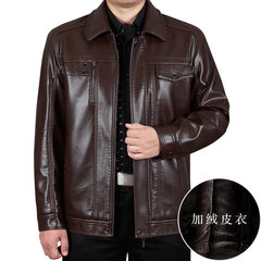 New old dad leather collar male business casual leather jacket size thick leather coat lapel 170/M 902 Lapel reddish brown [cashmere thickening]