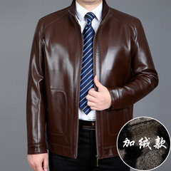 New old dad leather collar male business casual leather jacket size thick leather coat lapel 170/M 1502 red brown [cashmere thickening]