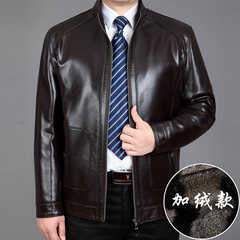 New old dad leather collar male business casual leather jacket size thick leather coat lapel 170/M 1502 dark brown [cashmere thickening]