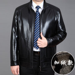 New old dad leather collar male business casual leather jacket size thick leather coat lapel 170/M 1502 black thickening