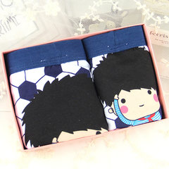 Cotton men's underwear couple cartoon creative boxer cotton lady triangle sexy personality gift box Male XL+ female size (Pocket) Blue and white