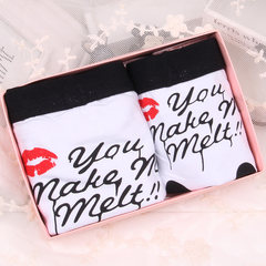 Cotton men's underwear couple cartoon creative boxer cotton lady triangle sexy personality gift box Male XL+ female size (Pocket) Black and white red
