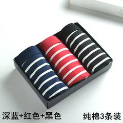 3 bar summer pants waist cotton underwear men's sexy young Boxers Movement comfort tide L (dark blue + Red + Black) 3 Pack