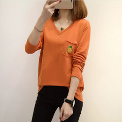 Fat fat XL Womens mm autumn and winter new loose long sleeve shirt female fat sister 200 pounds large coat Large code L Orange