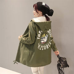 Big code women's clothing, autumn and winter thickening thick coat, 200 Jin fat MM loose thin coat long fat add fertilizer Gift freight insurance [return no worries] Army green [Plush edition]