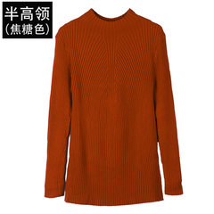 Large size women fat mm sweater female 2017 new winter add fertilizer increased 200 kg of elastic half high collar shirt XL reference weight 110-130 Caramel 6605