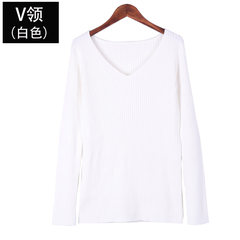 Large size women fat mm sweater female 2017 new winter add fertilizer increased 200 kg of elastic half high collar shirt XL reference weight 110-130 White 6735