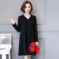 Large size women dress belly cover female fat sister code fat mm autumn add fertilizer increased 200 kg A word skirt XL [suggestion 110-130 Jin] black