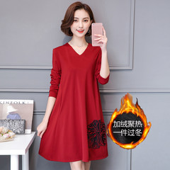 Large size women dress belly cover female fat sister code fat mm autumn add fertilizer increased 200 kg A word skirt XL [suggestion 110-130 Jin] Red