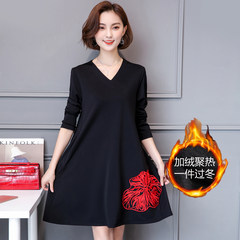 Large size women dress belly cover female fat sister code fat mm autumn add fertilizer increased 200 kg A word skirt XL [suggestion 110-130 Jin] Black