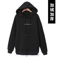 Large size sweater female fat mm2017 new autumn Korean loose add fertilizer XL Plus velvet hooded 200 Jin Chao M [suggestion 90-100 Jin] Black (with NAP)