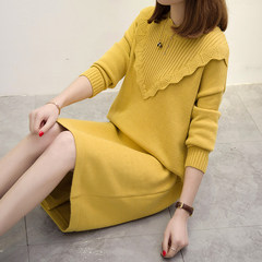 Fat sister winter large size women loose sweater dress fairy in the long section of 200 pounds of knitted sweater [Collection Plus shopping cart gives freight insurance] yellow