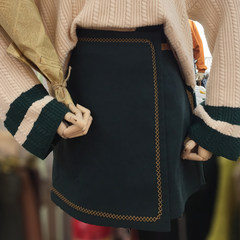 Autumn and winter show slim big code, women's fat sister, fat MM suit, women loose V collar knitted sweater, fake two part skirt Large code XL. Green skirt