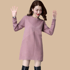 Large size women fat mm autumn add fertilizer increased in the long section of solid loose thin sweater knitted backing S Pink