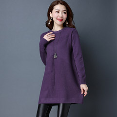 Large size women fat mm autumn add fertilizer increased in the long section of solid loose thin sweater knitted backing S Violet