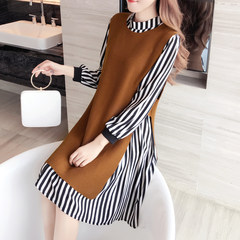 Big size women's wear autumn outfit, female fat mm2017 new suit, two sets loose loose fat, fat sister long sleeve dress S [recommended bust 84] Khaki