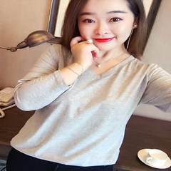 2017 new winter color thin cotton T-shirt Size mm leisure all-match fat female long sleeve shirt blouse M gray
