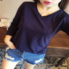 2017 new winter color thin cotton T-shirt Size mm leisure all-match fat female long sleeve shirt blouse M Navy Blue