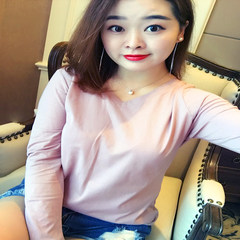 2017 new winter color thin cotton T-shirt Size mm leisure all-match fat female long sleeve shirt blouse M Pink