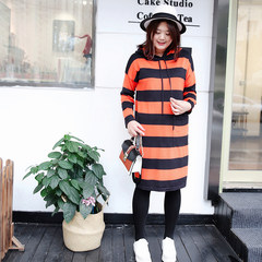 [a] you pose special offer Xi fat mm stripes large size women in Korean hooded long knitting dress 5525 XL spot (for 130-160 Jin) Orange blue stripes
