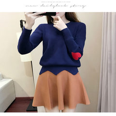 Fat sister code autumn female 2017 new two piece suit western style mm favorite plump fat stored meat by age in winter M [95-110 Jin] Blue shirt + Khaki Skirt