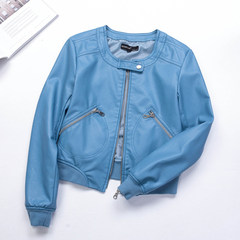 2017 new 200 pounds of fat fat sister mm large size women female Korean autumn leather loose jacket jacket M 95-105 Jin (cash on the spot) Sky blue