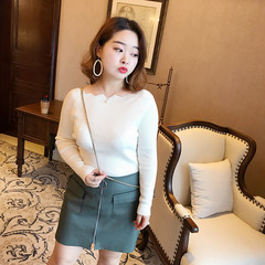 Fat mm sweet shoulder sweater coat petal collar a large size women 2017 new elegant shirt Large size code white
