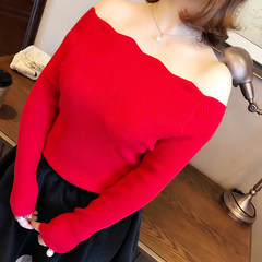 Fat mm sweet shoulder sweater coat petal collar a large size women 2017 new elegant shirt Large size code gules