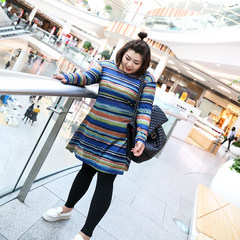 Autumn and winter Rainbow Striped Dress Size mm fat waist high elastic knitted skirt skirt all-match ideal Muzi A 3XL Rainbow Stripe Skirt