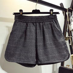 [mm] every day special offer fat size wool shorts female 200 pounds of fat sister waist elastic waist backing shorts 4XL [about 180-200 catties] Grey Plaid