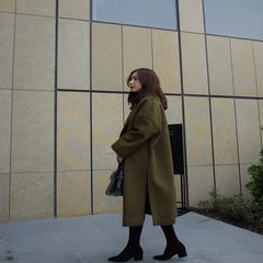 Large size wool coat fat mm2017 autumn fat sister windbreaker woolen coat female 200 pounds in the long section Please don't make a big shot on the loose version Army green