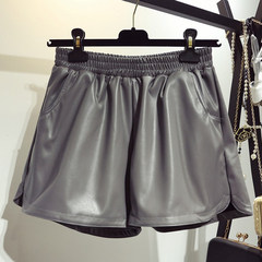 [mm] every day special offer fat size Waist Wide Leg Pants female fat sister loose thin PU backing leather shorts 4XL [about 180-200 catties] gray