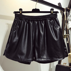 [mm] every day special offer fat size Waist Wide Leg Pants female fat sister loose thin PU backing leather shorts 4XL [about 180-200 catties] black