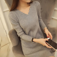 Large size women 200 kg female 9a11c fat mm shirt in the long thin fat increase knitted sweater Big code 2XL [130-160 Jin] gray