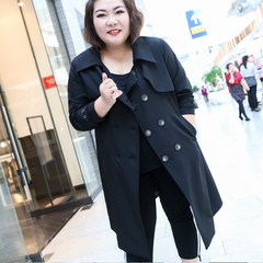 2017 new winter with mast code double breasted coat female classic British thin coat and long commute belt 3XL Black double breasted coat